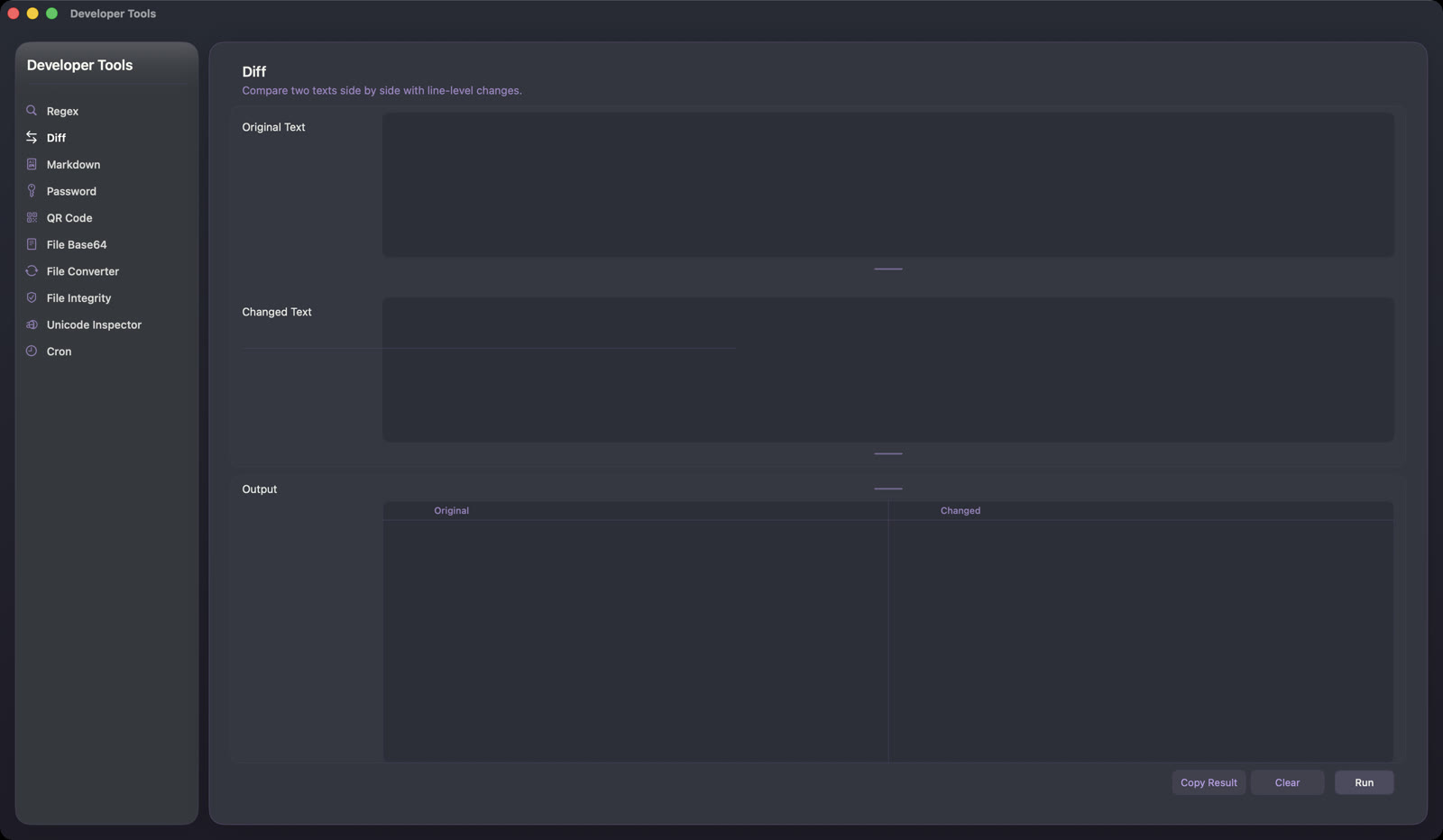 Inkline Diff tool with two text inputs and comparison controls