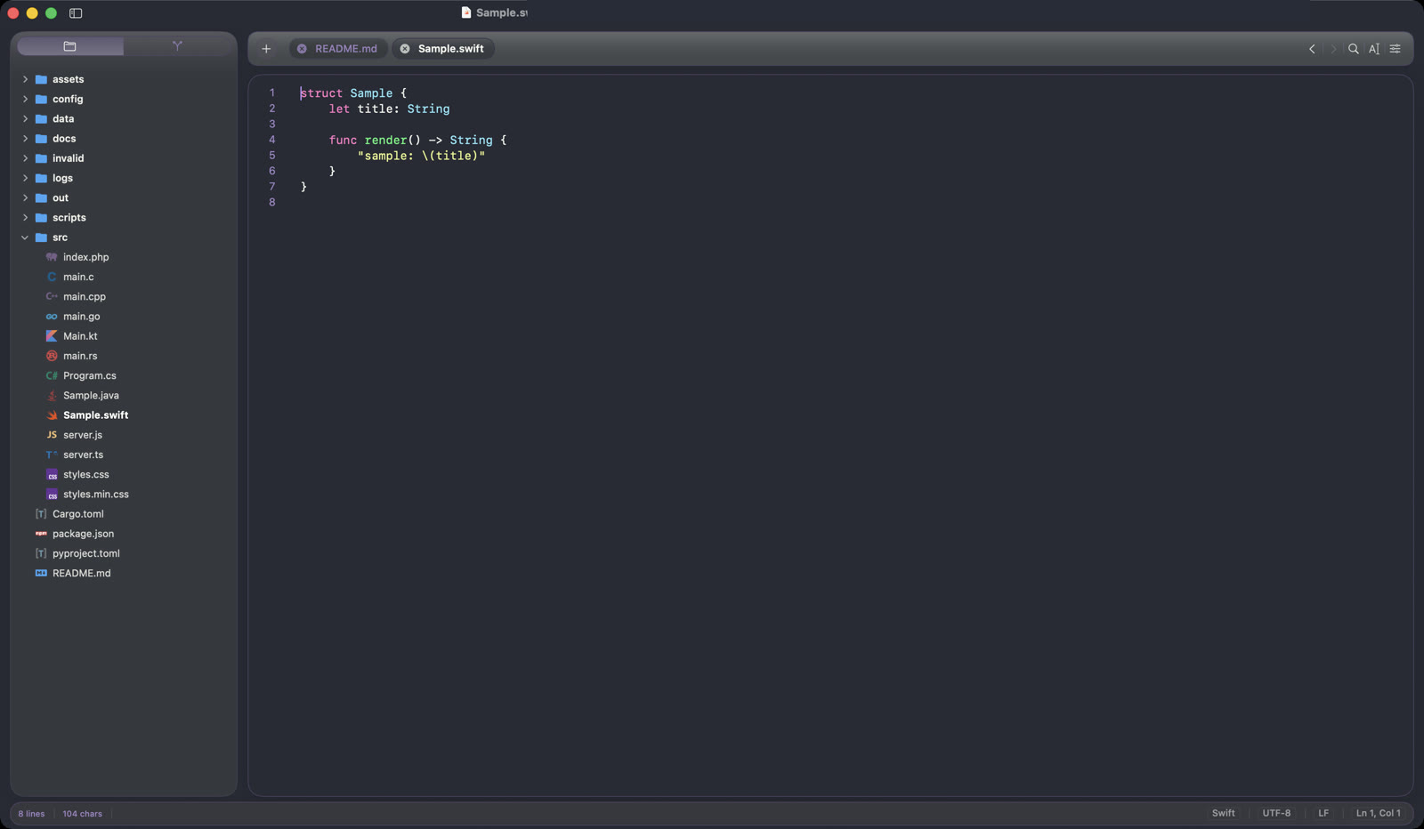 Inkline editing Swift code with a project file tree