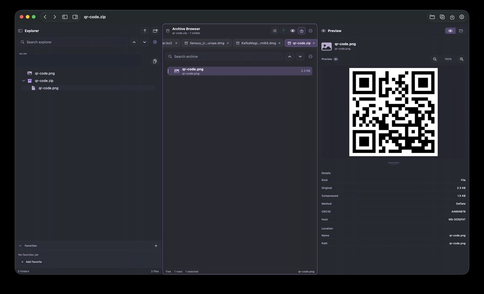 QuikZip previewing an image stored inside a ZIP archive
